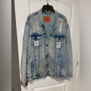 LEVIS Western rhinestone fringe trucker denim jean jacket 🪩 3XL Festival
